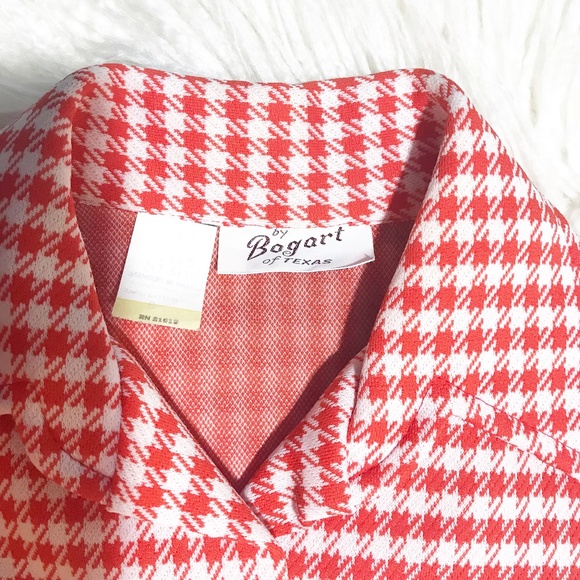 Vintage Bogart of Texas button down shirt pocket red white checkered - Picture 7 of 8